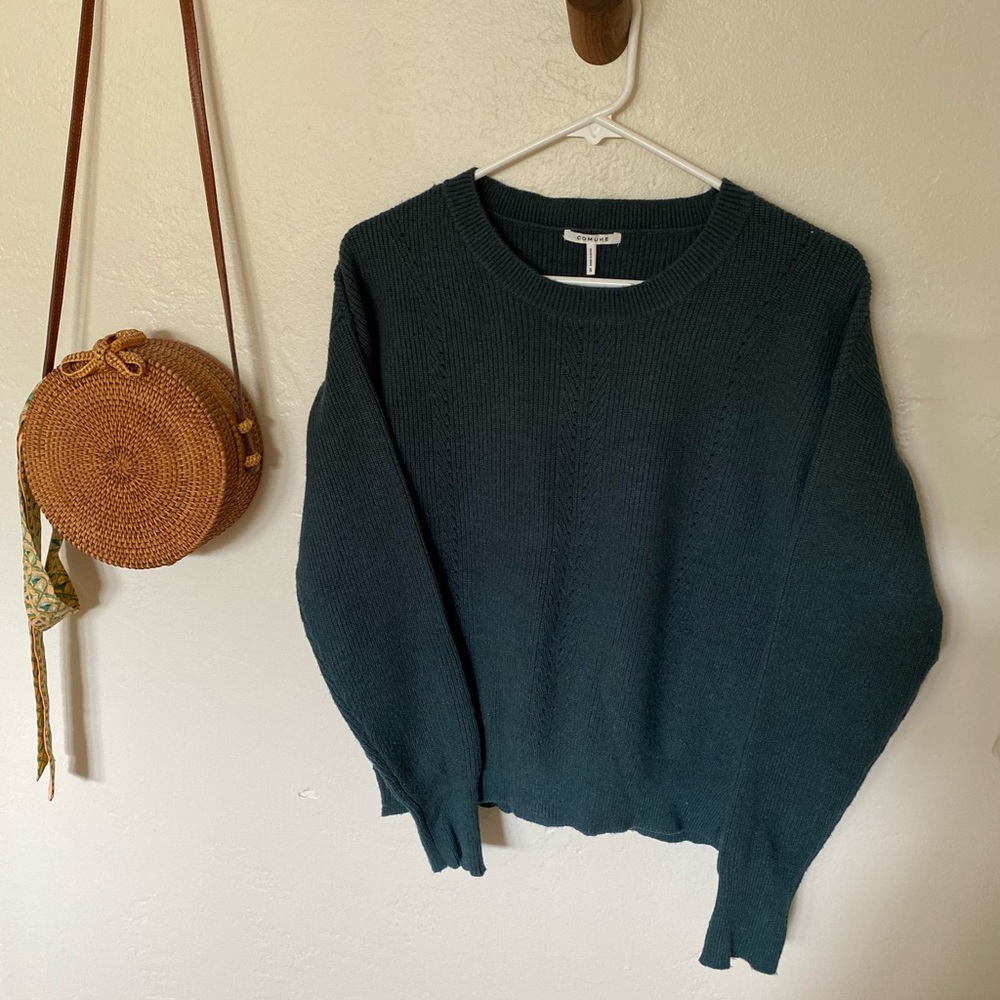 Forest green teal crew neck sweater size small S